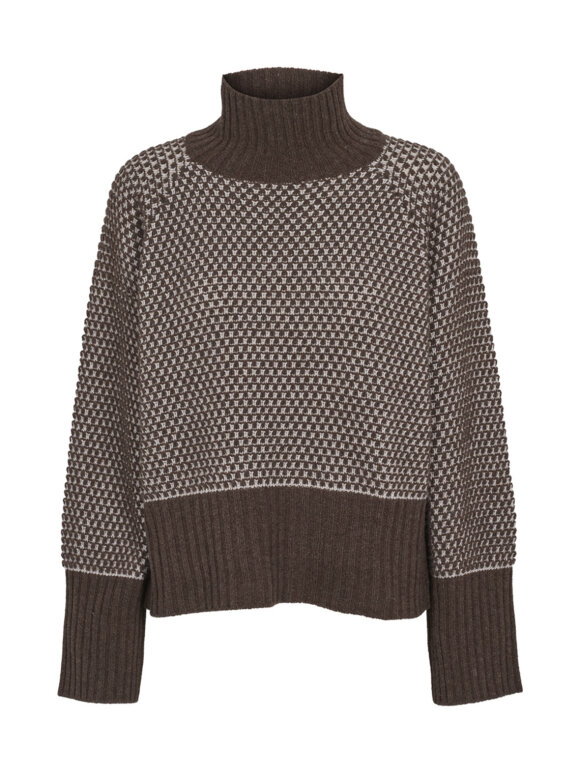 Line T-neck sweater - brown/grey knit